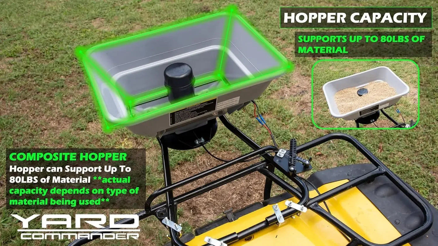 80 LB ATV/UTV Broadcast Spreader 12Volt Heavy Duty Motor  Salt, Seed, Fertilizer & More  Adjustable Drop Rate Included