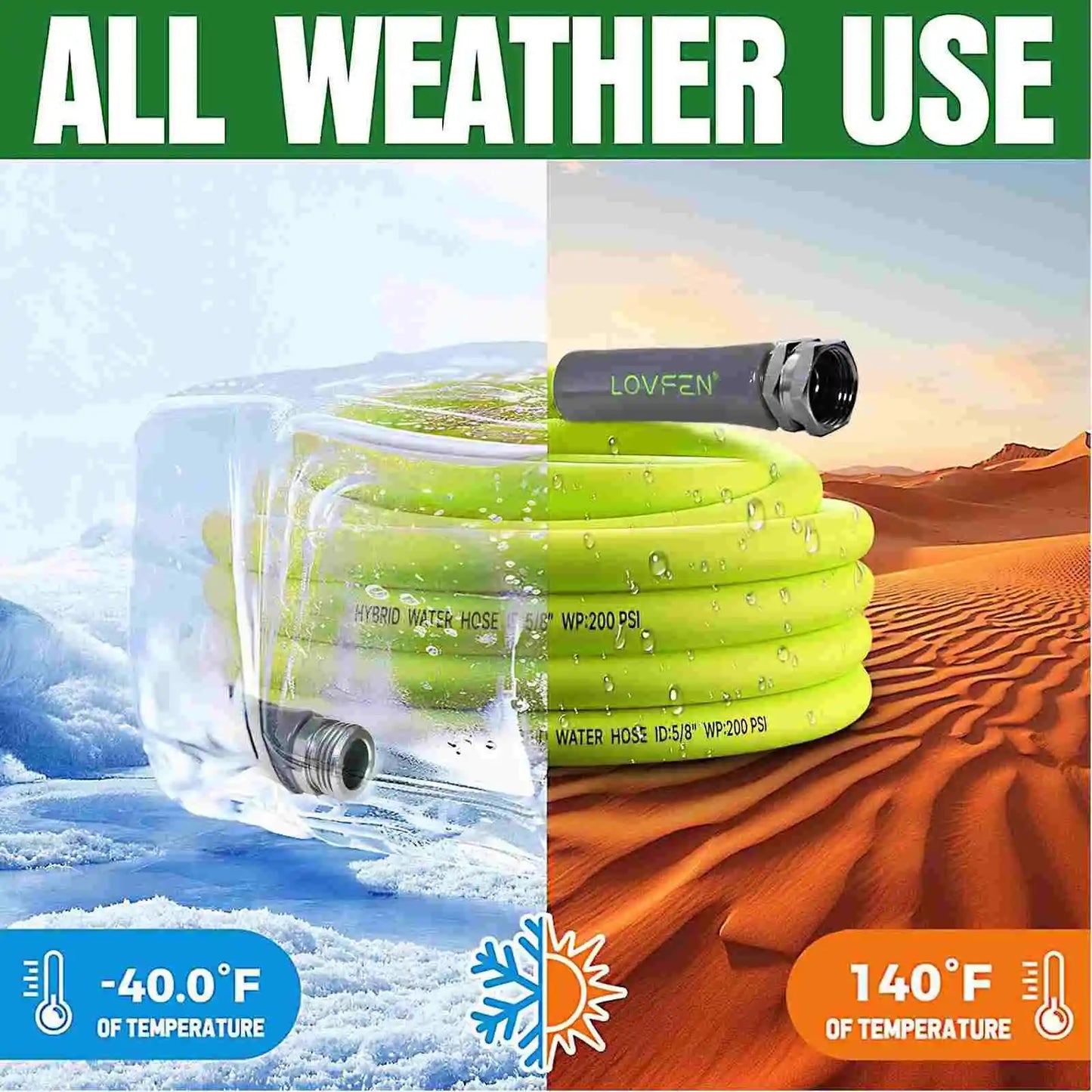 25/50/75/100FT Premium 5/8' Durable EPDM Rubber Garden Hose Heavy Duty Crush Proof ZillaGreen With Sprayer Nozzle Gun