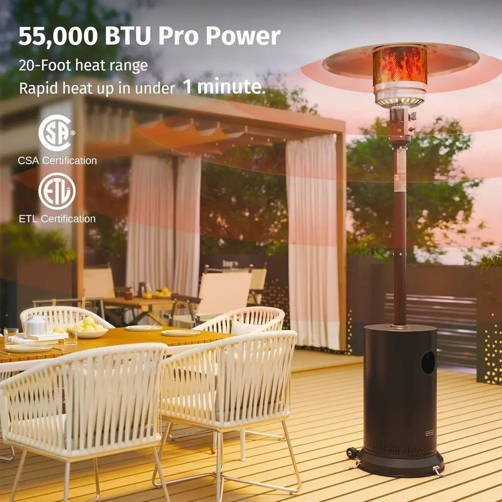 55,000 BTU Propane Patio Heater, Round Table & Stainless Steel Burner, Portable Outdoor Heater for Large Spaces, Bronze