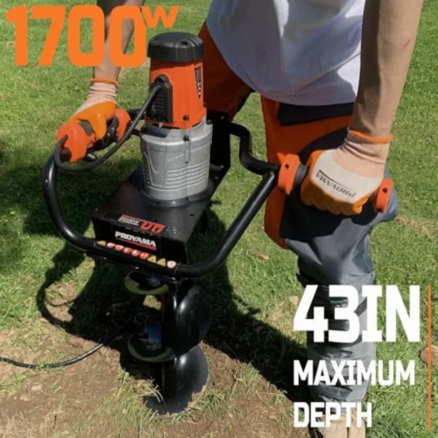 Electric Post Hole Digger 1700W Corded Earth Auger with 4 6 8 Drill Bit 12 Extension Rod Reverse Control 5-Year Warrant