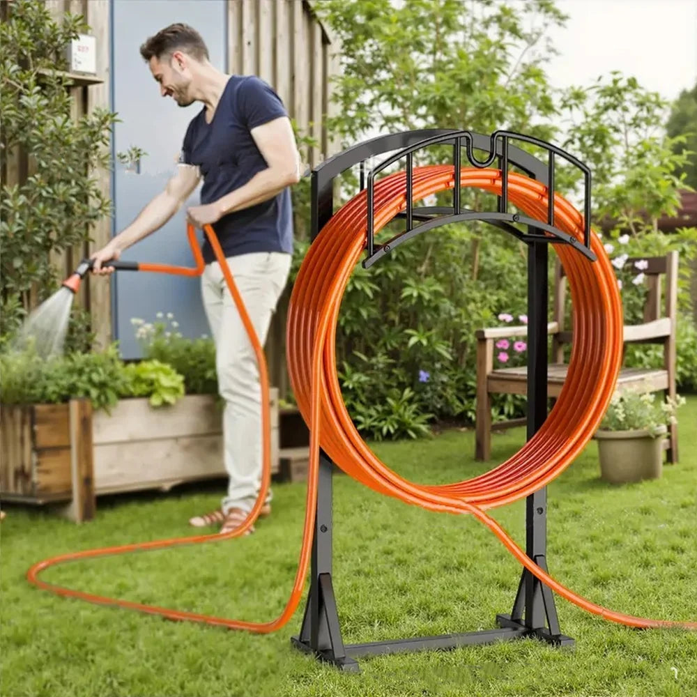 Garden Hose Storage Holder Metal Hose Stand Sturdy Freestanding Hose Hanger Detachable Reel Rack Organizer For Outside Lawn