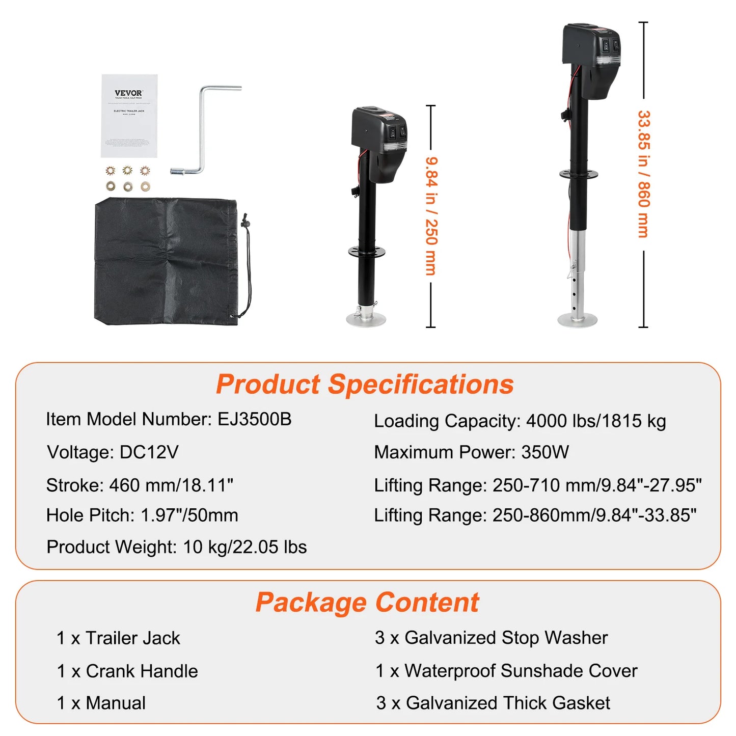 SucceBuy 3500/4000lbs Electric Trailer Jack Automotive Mechanical Workshop Tools Power Tongue Car Jack for BMW Tesla RV Camper