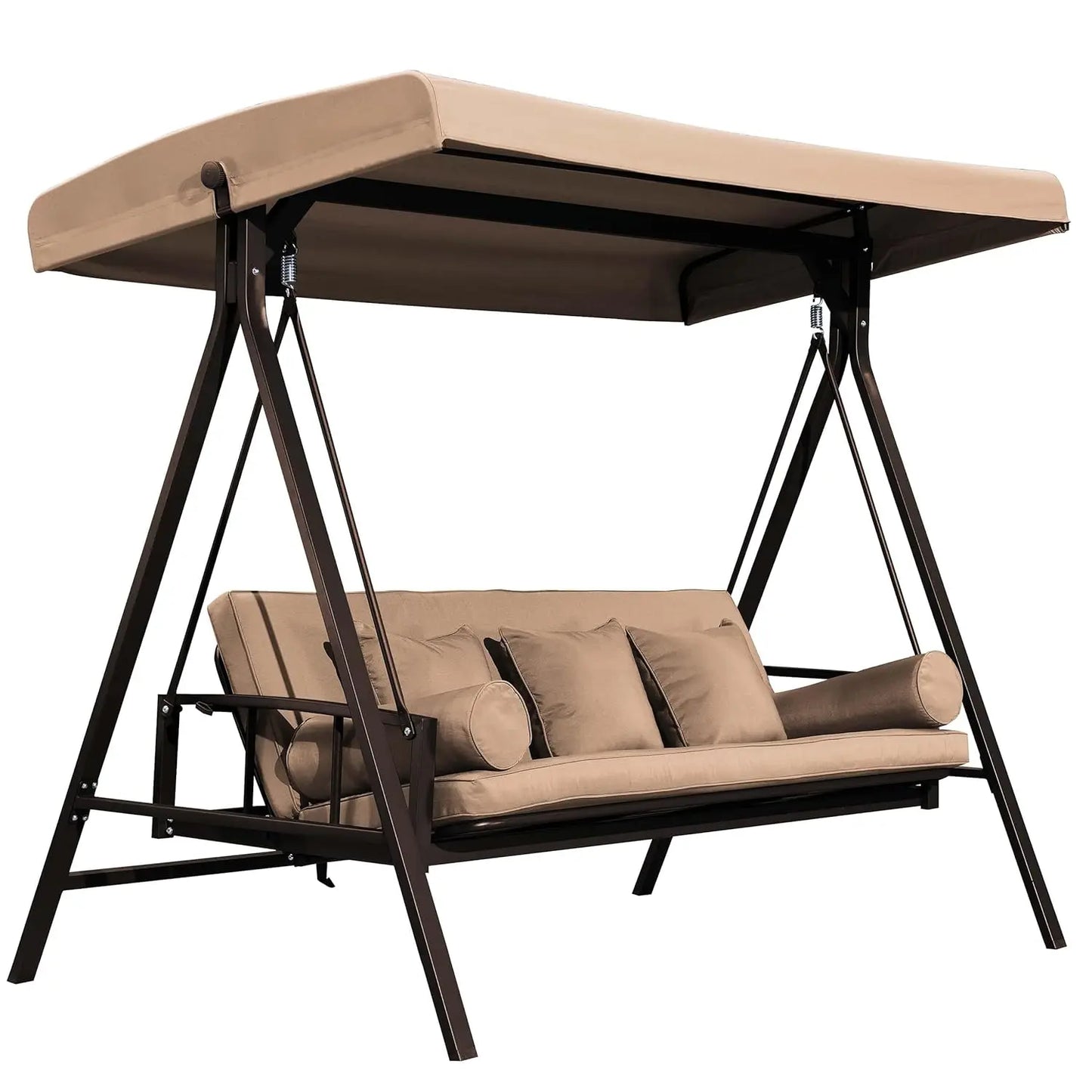 Adjustable Canopy 3-Seat Outdoor Porch Swing Chair Bench with Cup Holder Cushion Pillow for Patio Backyard Lawn, Custom