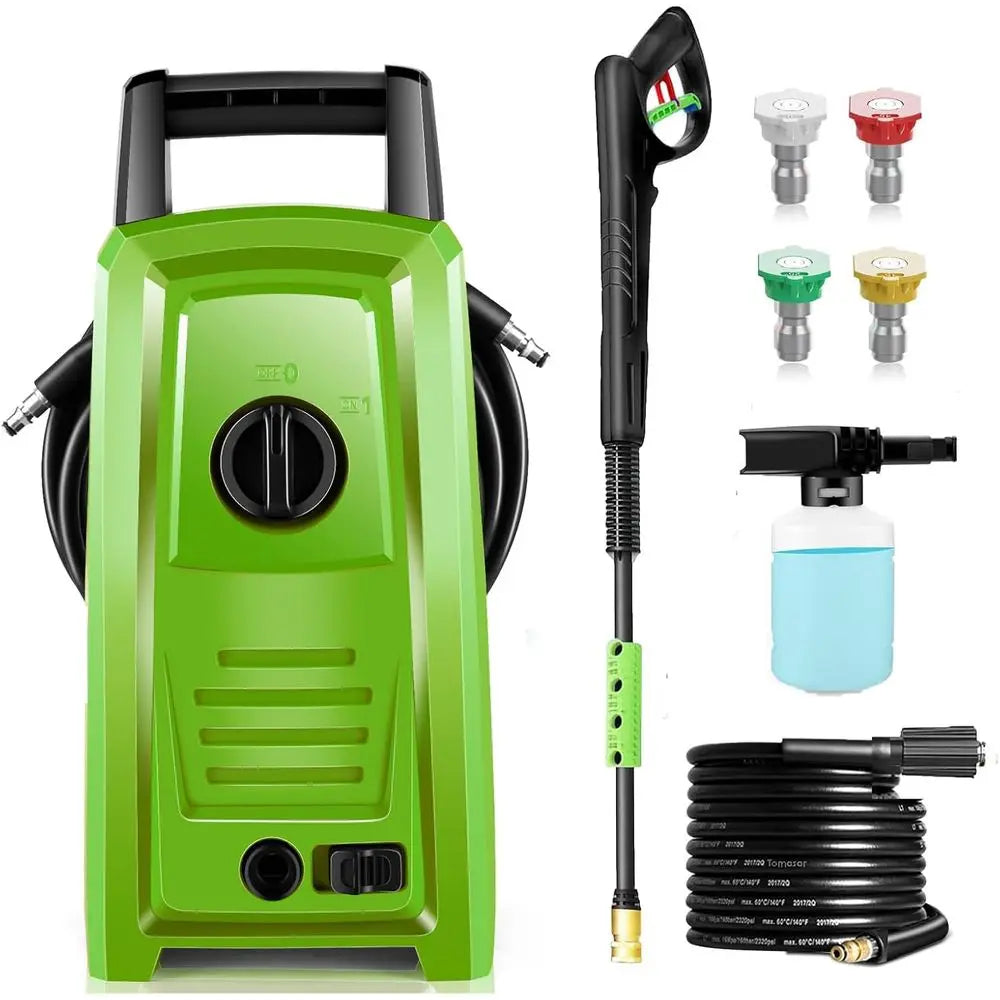 Green 4500PSI Portable Power Washer With 20FT Pipe 4 Nozzles 500ml Foam Cannon For Home Car Fence Window Cleaning