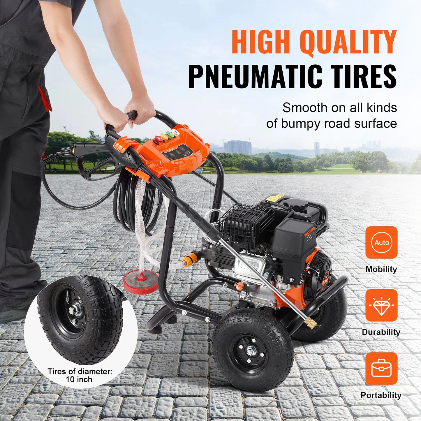 SucceBuy Gas Pressure Washer 3500PSI 2.6GPM Gas Powered with Aluminum Pump Spray Gun Extension Wand 5 Nozzle Set for Cars Fences
