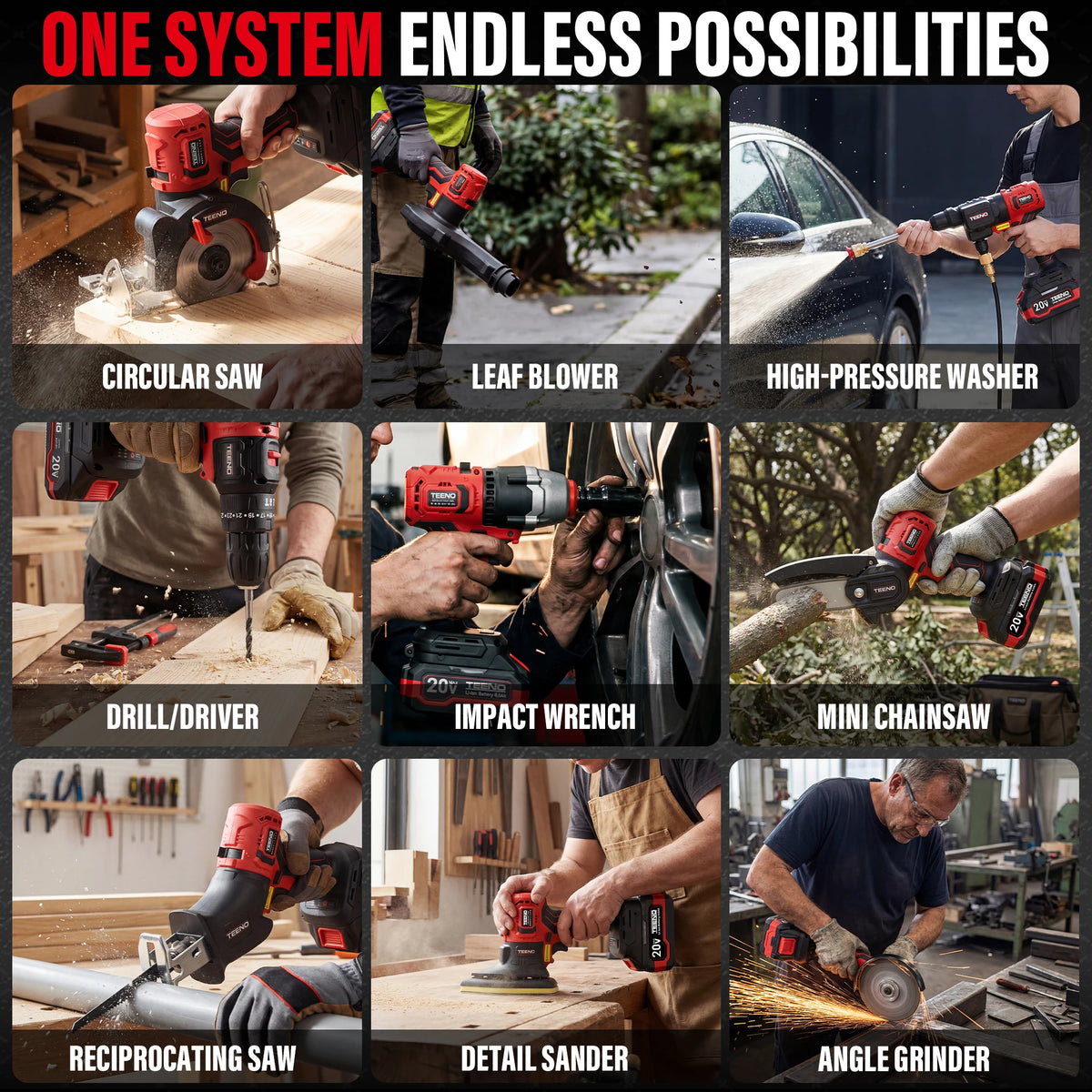 Cordless Brushless Power Tool Combo Kit With Nine Attachments