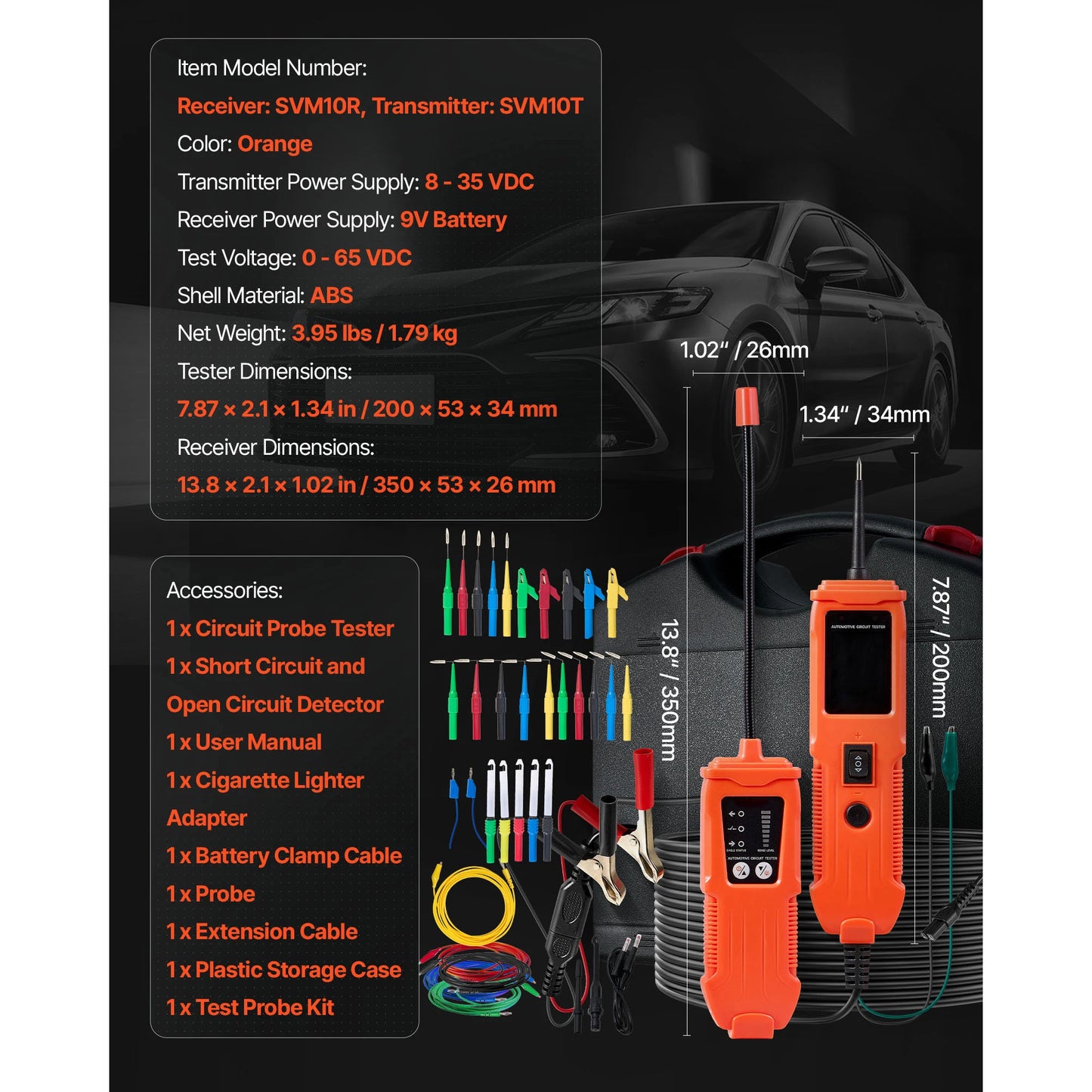 SucceBuy Automotive Circuit Tester Kit with TFT Color Display Lighting 2-in-1 Electrical Power Tester Probe with Extension Cable
