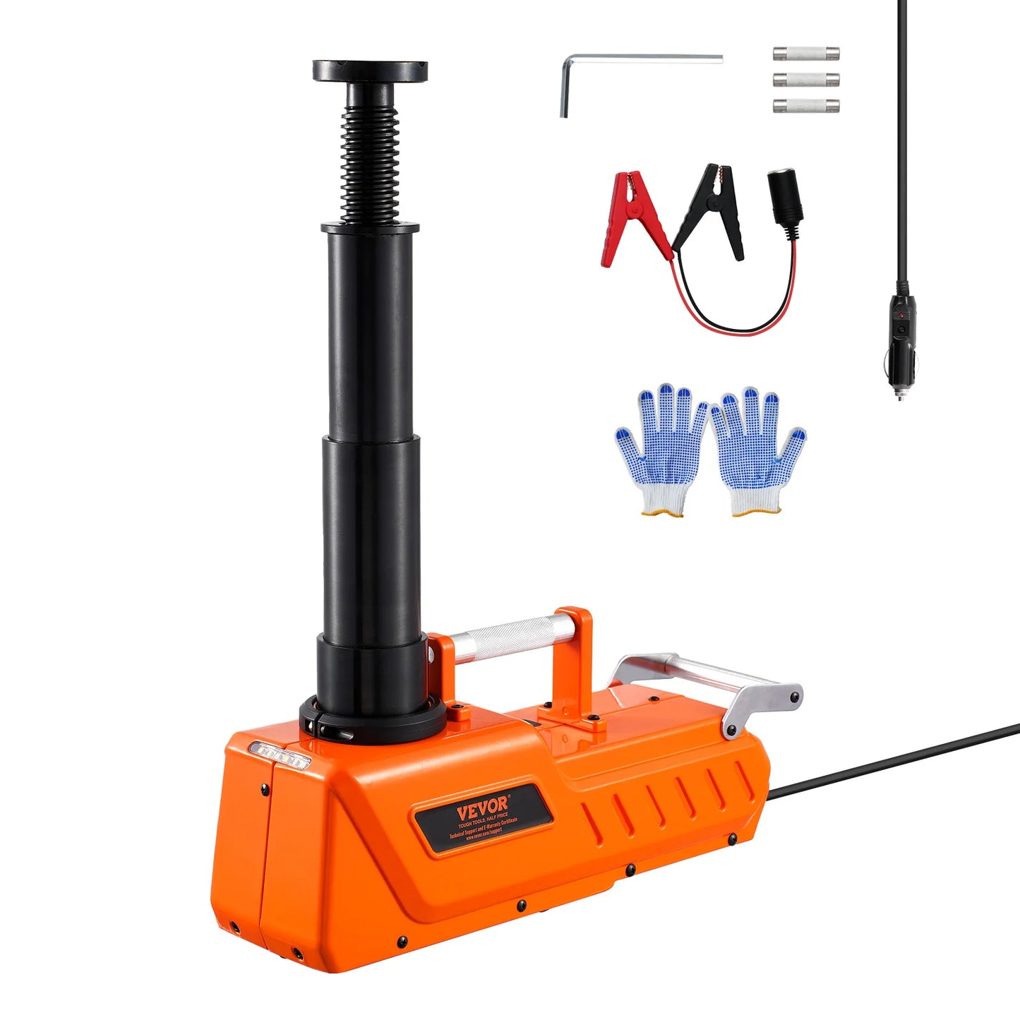 SucceBuy Electric Car Jack 15T Adjustable Electric Scissor Jack 12V Dual-Powered Tire Changer with LED Light for Sedan SUV Truck