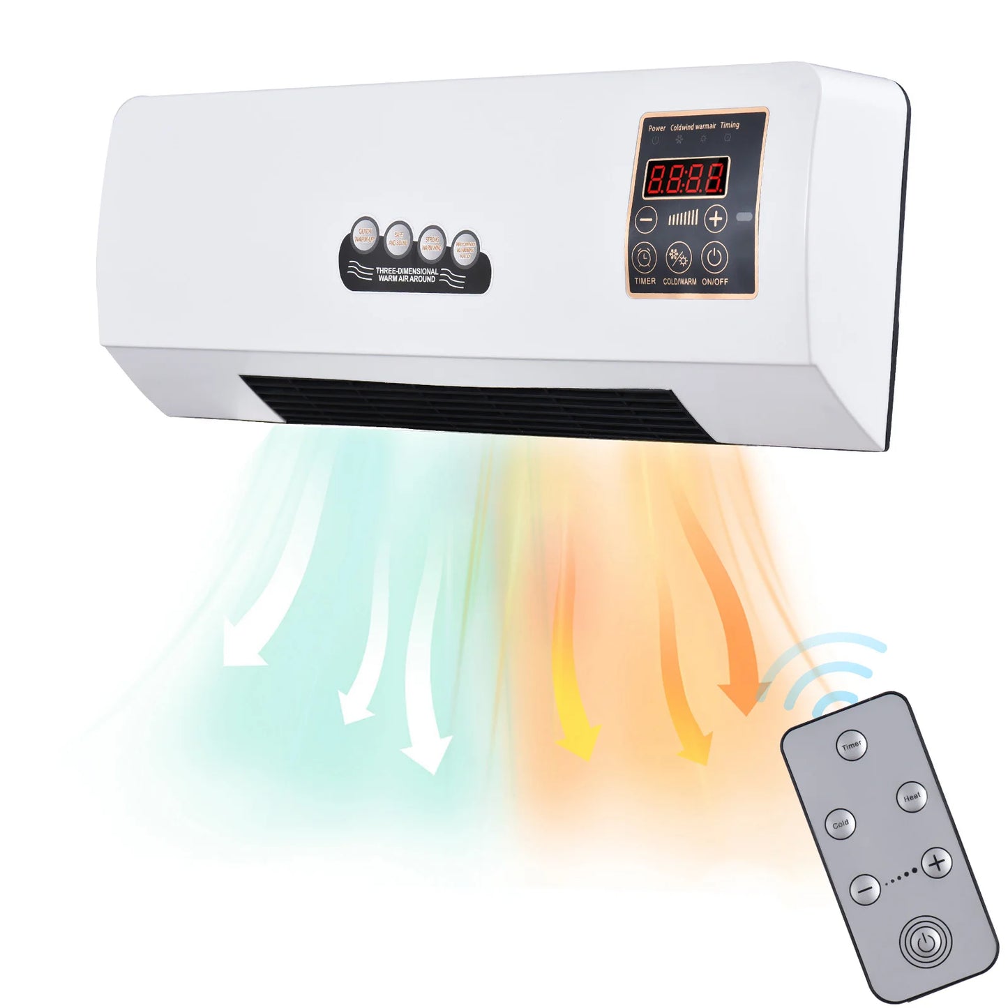 2-in-1 Heater and Fan Combo 1800W Timing Function Dual Use Wall Mounted Electric Fan and Space Heater with Remote Control