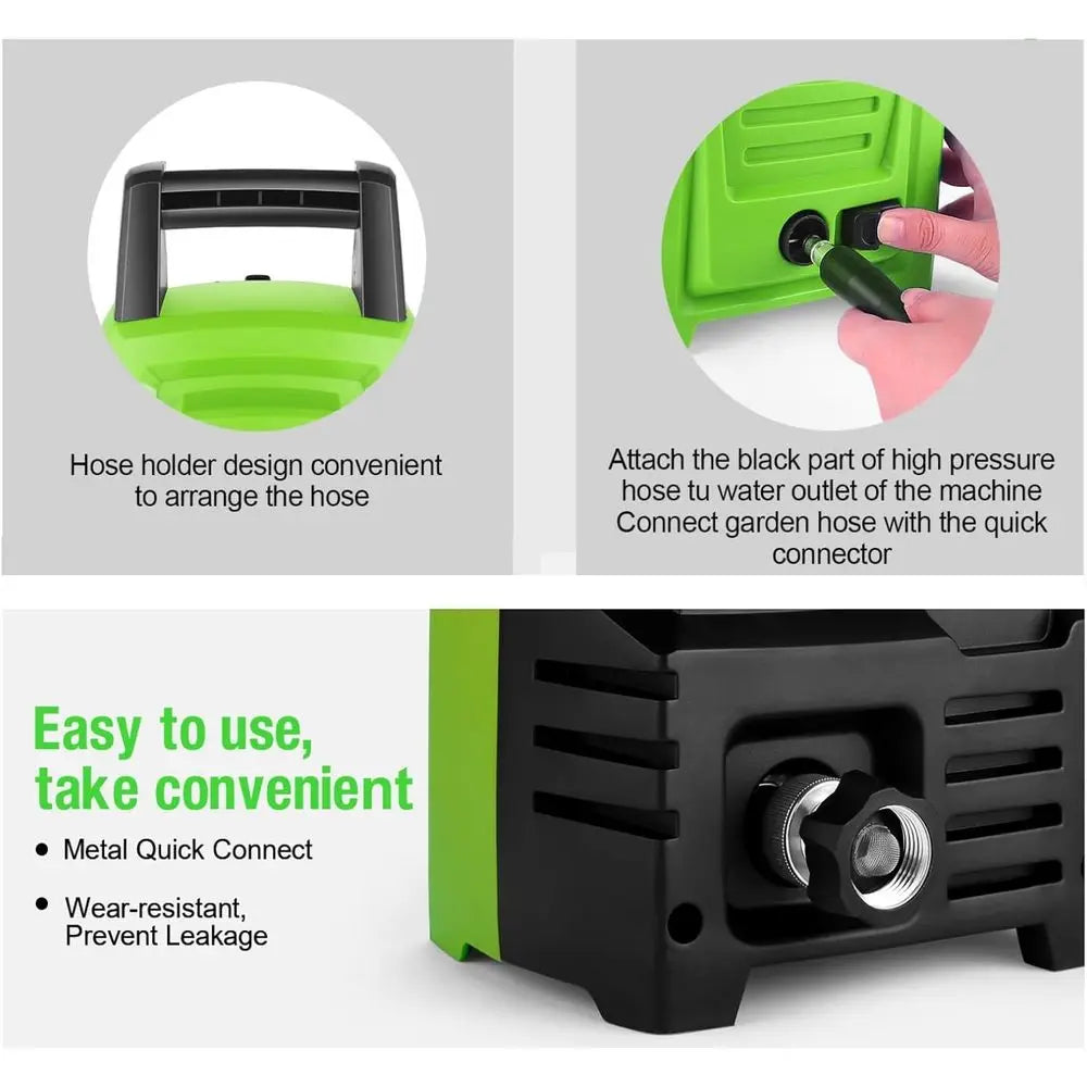 Green 4500PSI Portable Power Washer With 20FT Pipe 4 Nozzles 500ml Foam Cannon For Home Car Fence Window Cleaning
