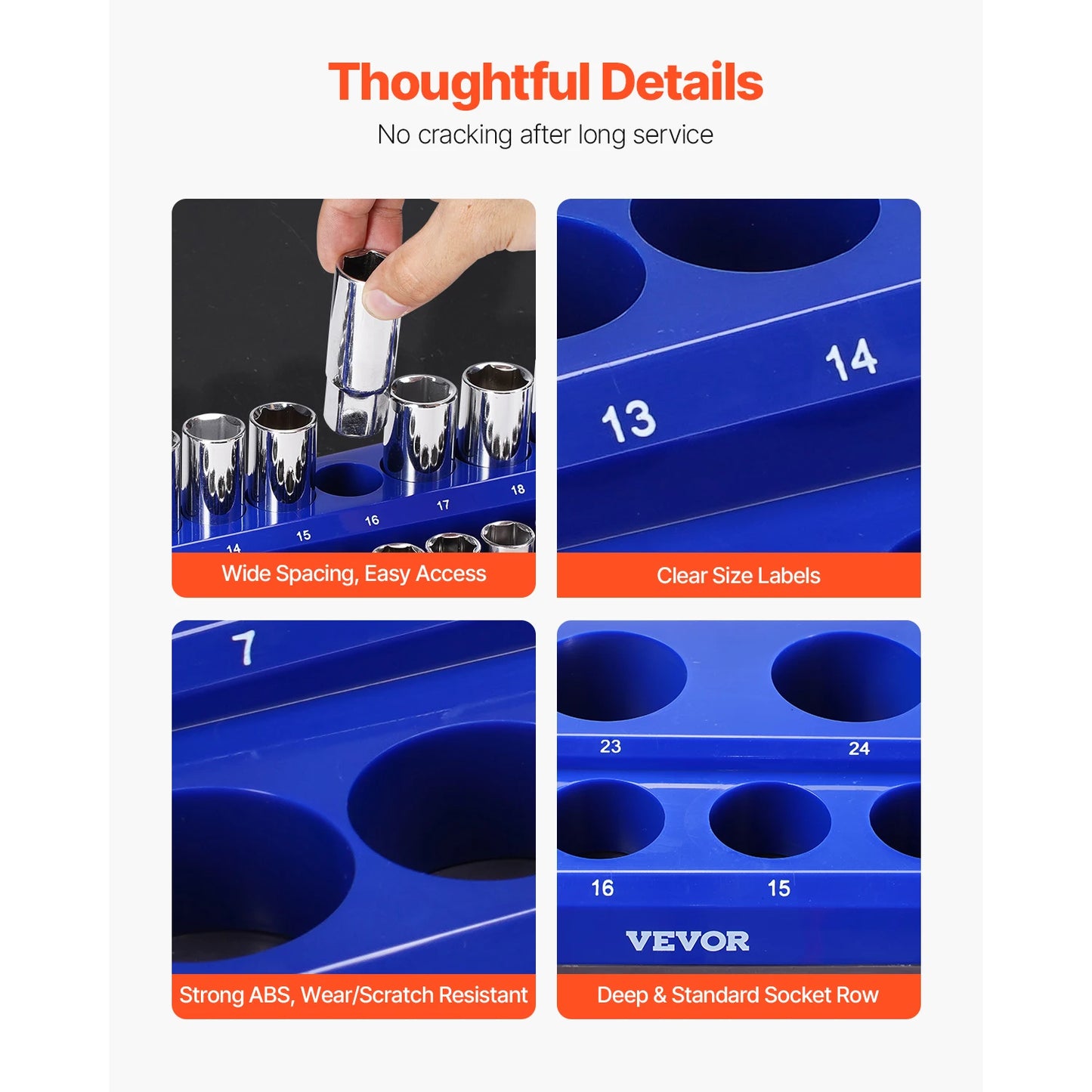SucceBuy 6pcs/8pcs Blue+Red Magnetic Socket Organizer Set 3/8'' 1/2'' Metric SAE Socket Trays with Clear Labels for Tool Box
