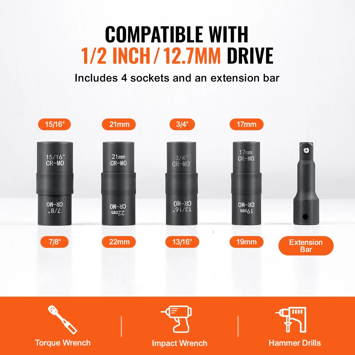 SucceBuy Lug Nut Impact Socket Set 1/2 in Drive Metric SAE 6-Point Flip Socket Set 4 Total Lug Nut Sizes CR-MO Wheel Socket Set
