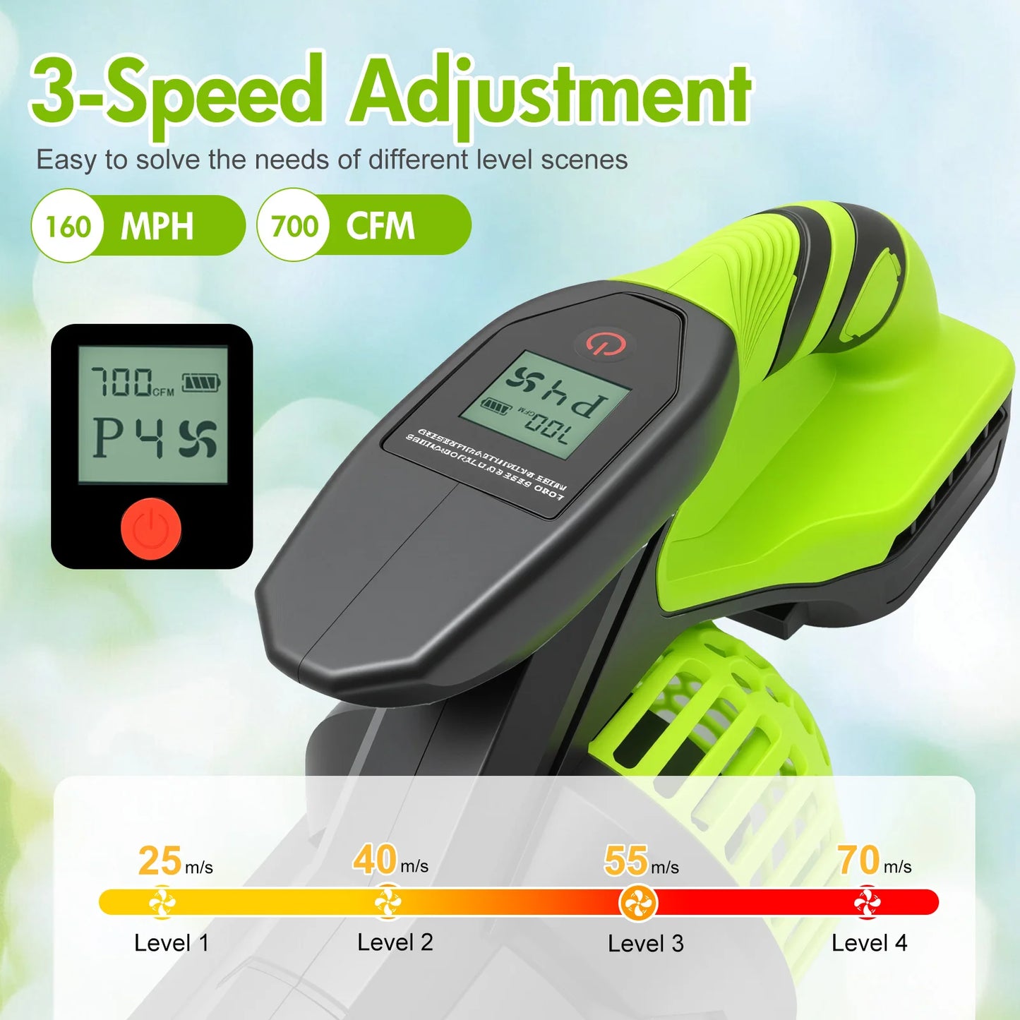 21V Cordless Electric Leaf Blower Vacuum Brushless High-Speed 2-in-1 Handheld 700CFM Digital Display 4-Speed For Lawn Yard Care