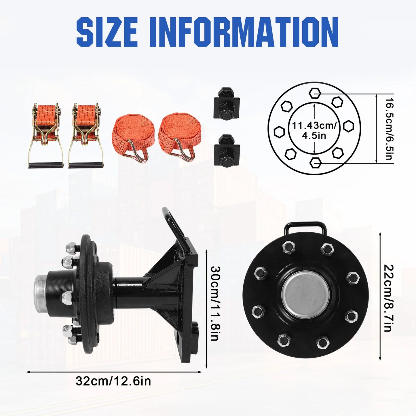 2 Pack Shipping Container Wheels 8x6.5 Lug with Ratchet Strap Tie Down J Hook Shipping Container Accessories Quick Disassembly