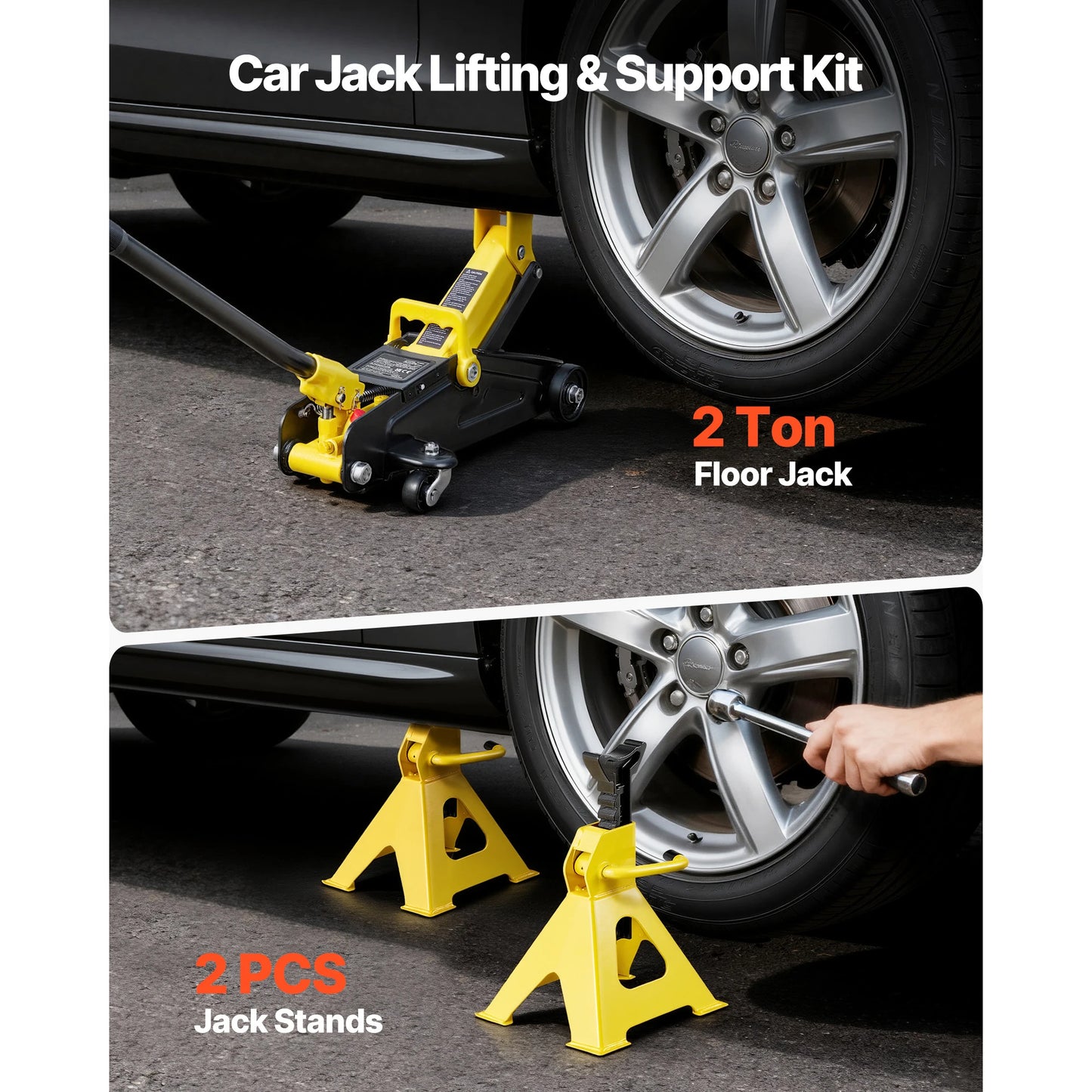 SucceBuy Low Profile Floor Jack Steel Racing Floor Jack with Stands Single Piston Quick Lift Pump Hydraulic Trolley Car Lift