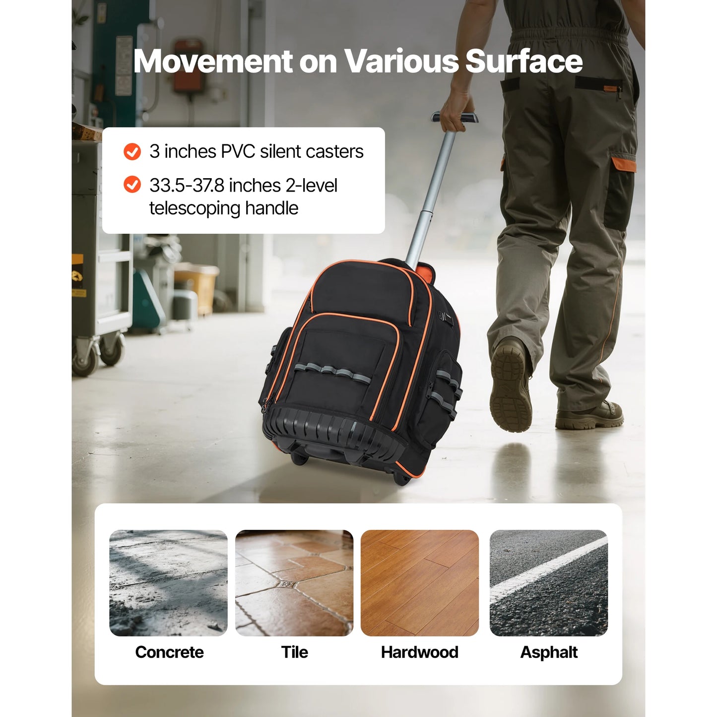 SucceBuy 110lbs Rolling Tool Backpack 14/15in Roller Tool Bag on Wheels with 45/72 Pockets Toolbag Organizers for Mechanic Tools