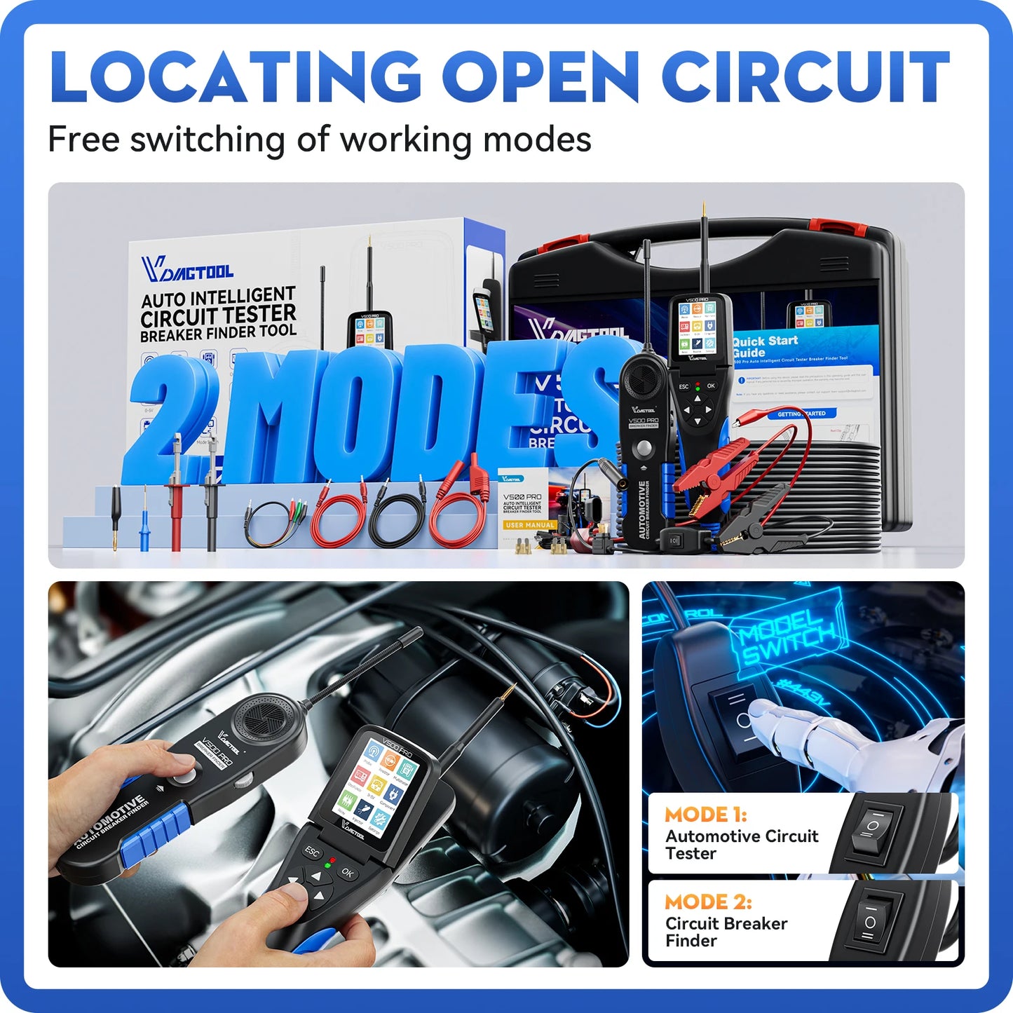 2026 VDIAGTOOL V500PRO 12V/24V Automotive Circuit Tester Car Power Circuit Probe Kit Multimeter Oscilloscope Relay Injector Test