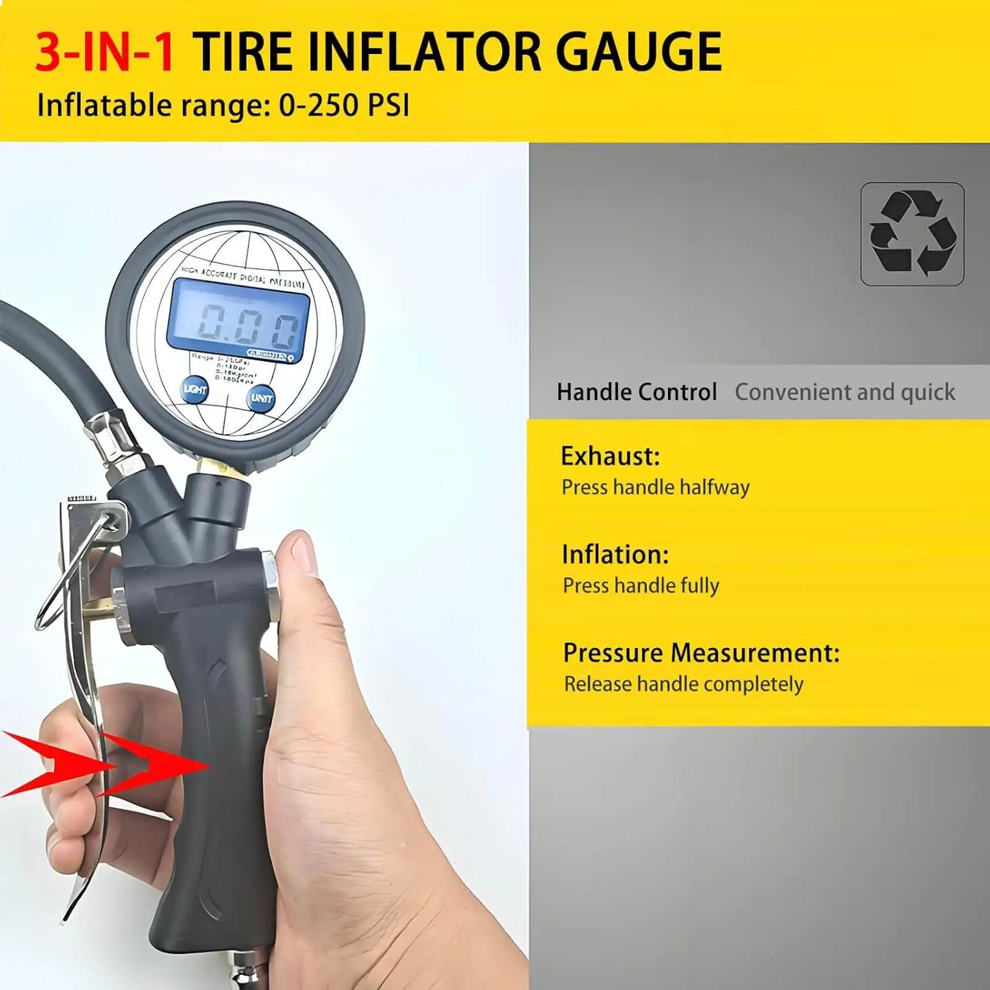Digital Tire Inflator With Pressure Gauge 255 PSI For Cars