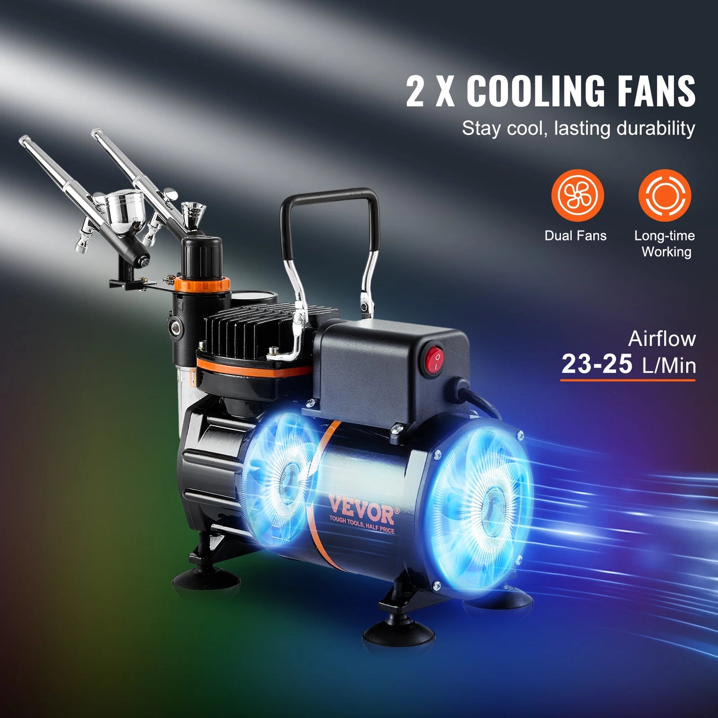 SucceBuy Airbrush Kit, Dual Fan Air Compressor Professional Airbrushing System Kit Airbrushes Mixing Wheel Cleaning Brush Set