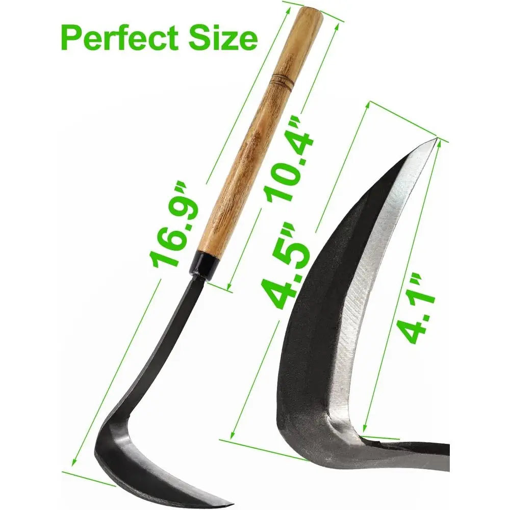 Weeding Sickle Hoe, 17 Gardening Hand Weeder Nejiri Kama Blade Tool Digging and Cutting Weed Remover, High-Carbon Steel One-Piec