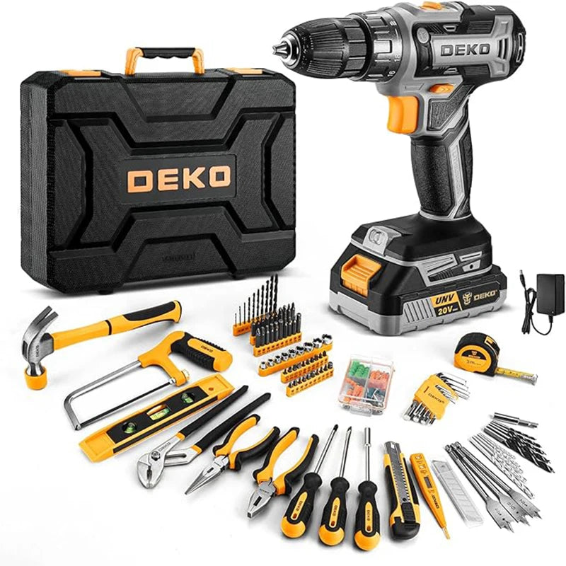 DEKO Cordless Drill And Household Repair Tool Kit With Battery