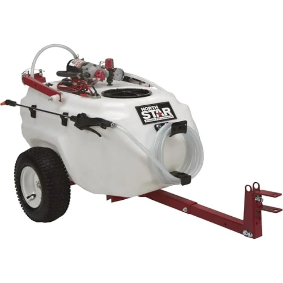 Tow-Behind Trailer Boom Sprayer 21-Gallon Tank 2.2 GPM 12V DC 70 PSI Spring-Loaded Breakaway Boom NSQ Series On-Demand Pump Sil