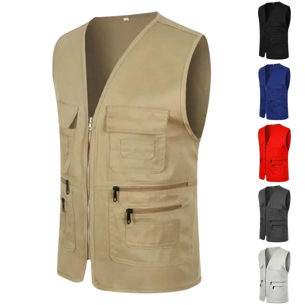 Men Vest Multi-Pocket Outdoor Waistcoat Casual Sleeveless Jacket Plus Size Slim Fit Outerwear Male Clothes Photographer Vest