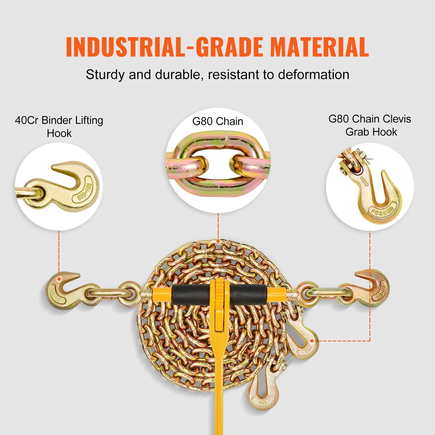 SucceBuy 2pcs Binder Chain 3/8"-1/2" Ratchet Load Tie Down Binders with Grab Hooks G80 Chains for Truck Towing Hauling