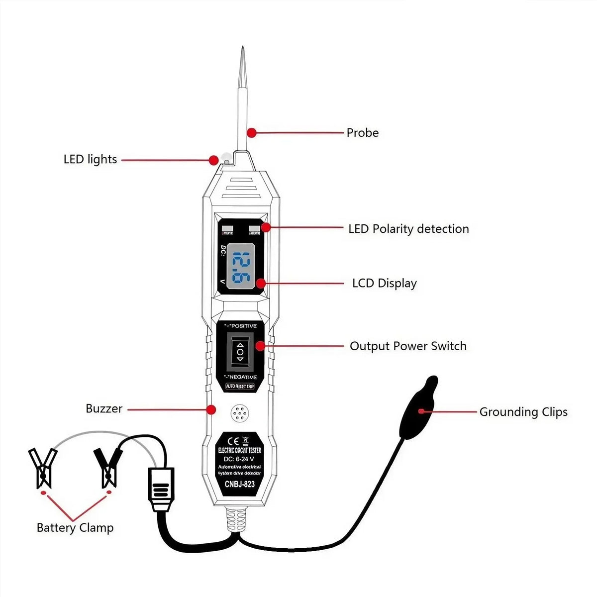 Car Circuit Tester Diagnostic Tool with LCD Display Power Probe Kit Multifunctional Automotive Electrical System Tester
