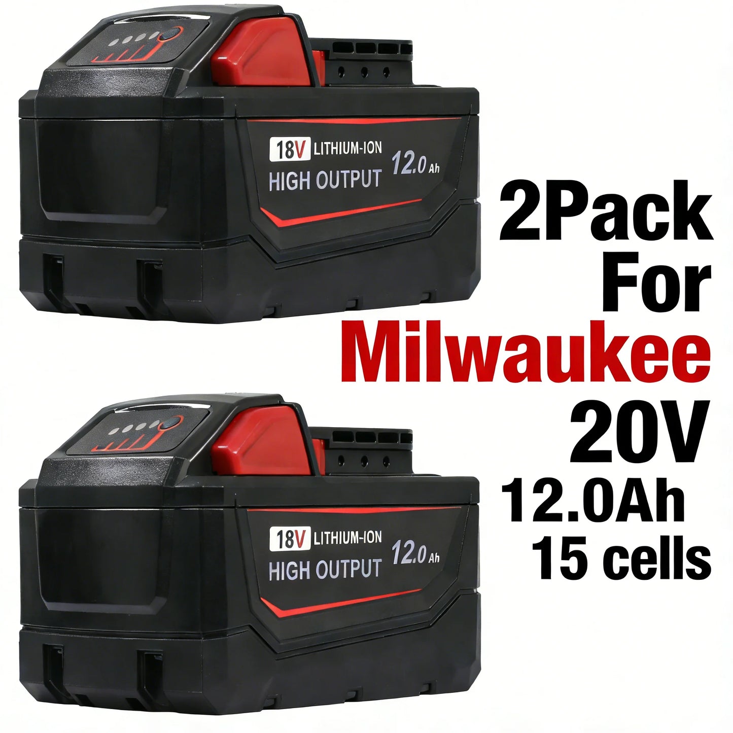 2-Pack 12000Ah High Capacity Replacement Battery for Milwaukee M18 18V Batteries Model 48-11-1890 48-11-1850
