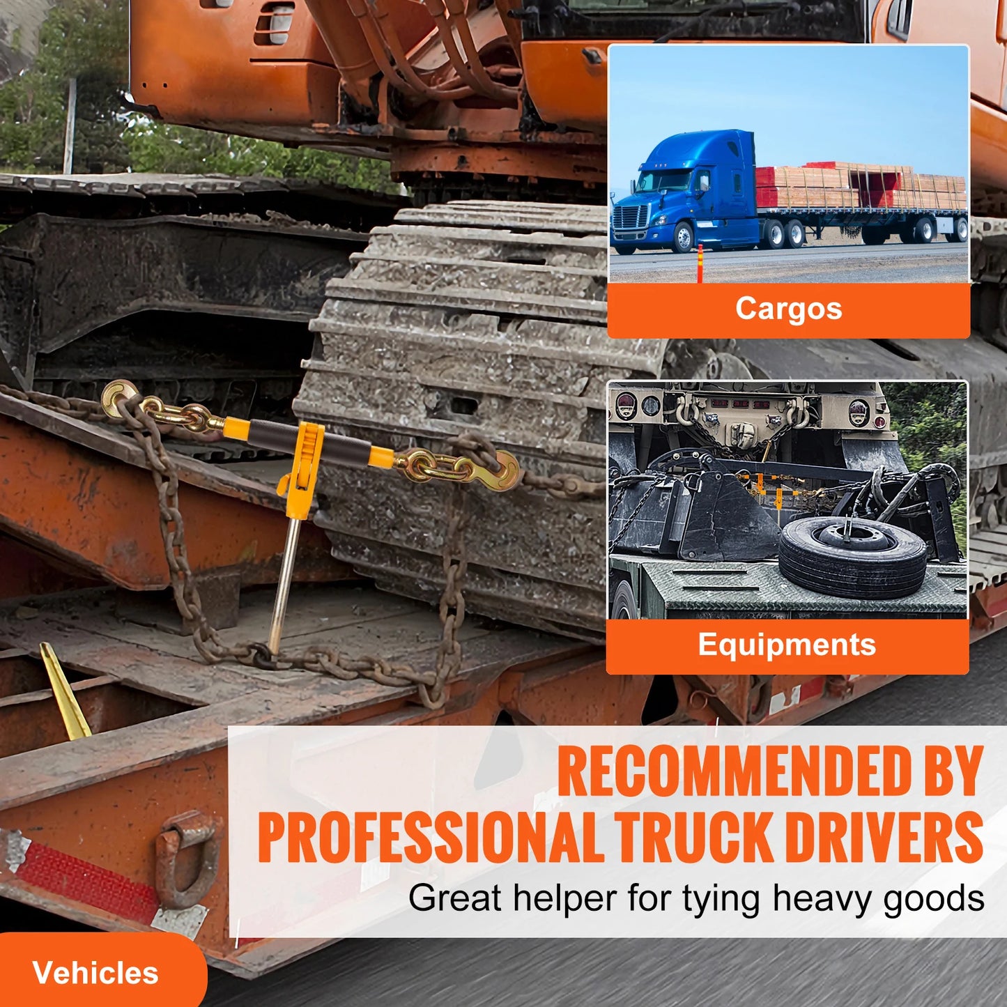 SucceBuy Heavy Ratchet Chain Binder Tie Down Hauling Load Strap with Detachable Hook Antiskid Handle for Flatbed Truck Trailer
