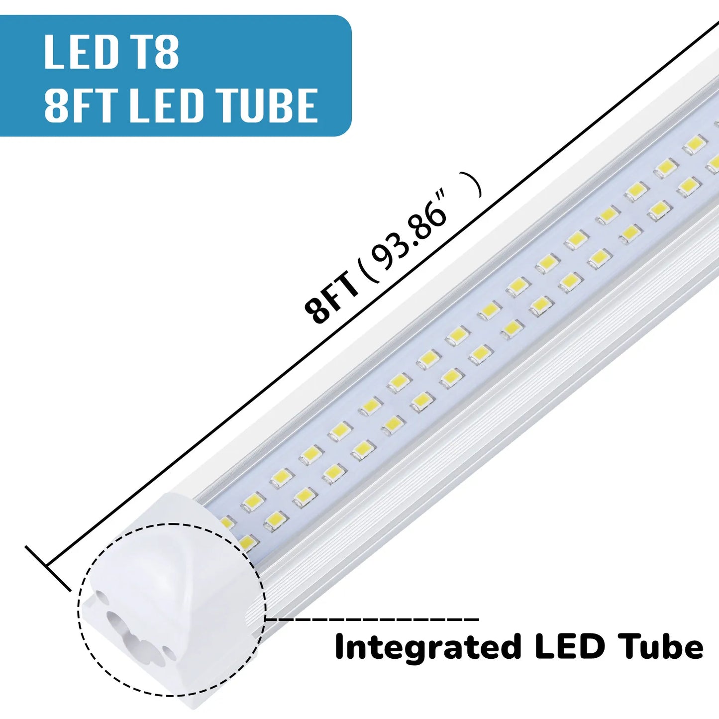 8FT Shop Light 100W 15000LM 6000K | 12-Pack Linkable Flat Led Shop Light | Plug & Play T8 Tube Lights for Garage, Warehouse,