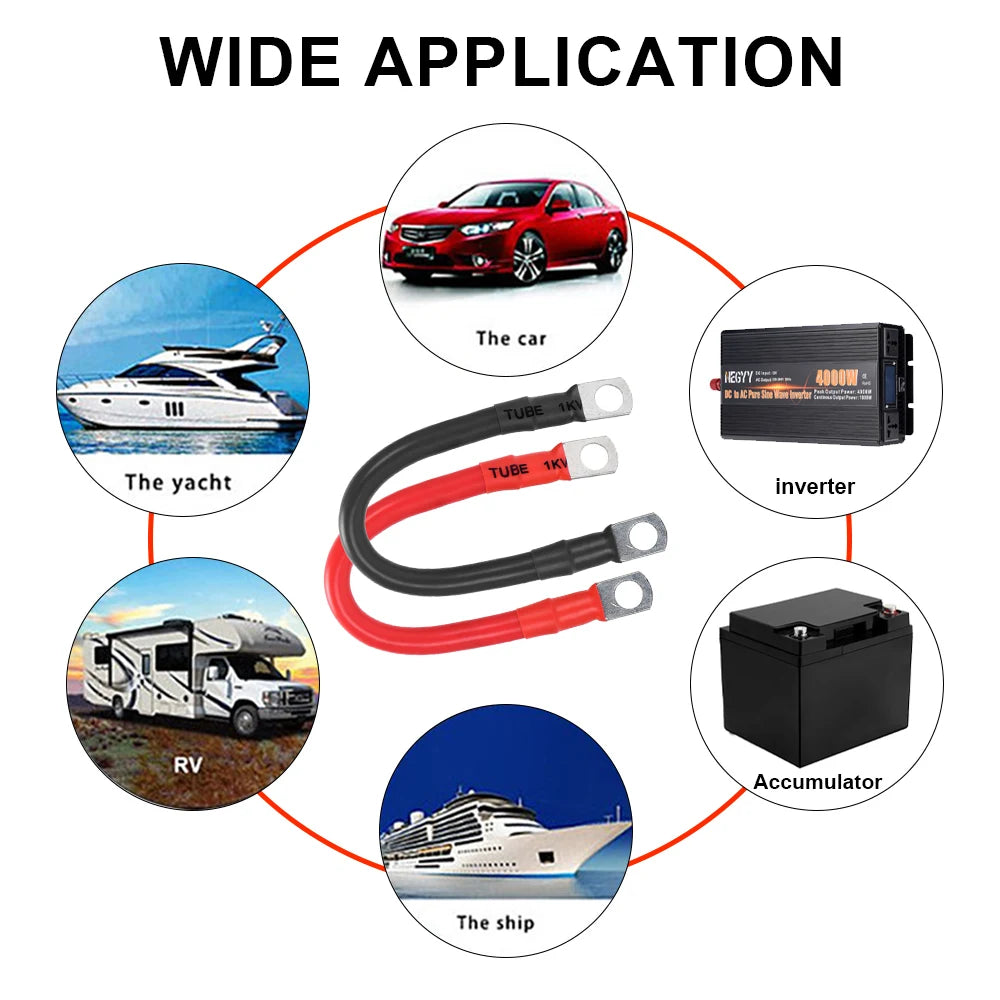 2AWG Battery Inverter Cable Set with Terminal Copper Wire Connector Power Connection Cable with Lug For Car RV Boat Inverter