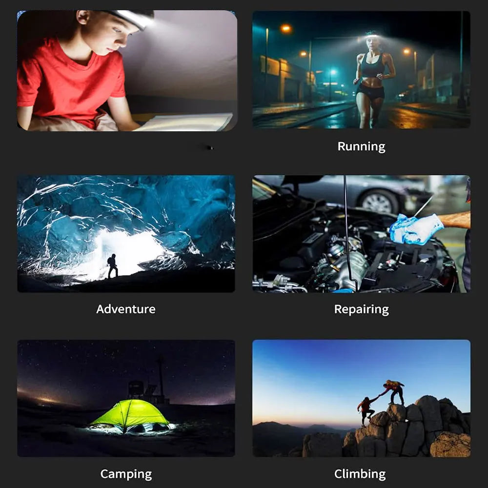 2pcs usb rechargeable head flashlight super bright led with motion sensor for camping running fishing