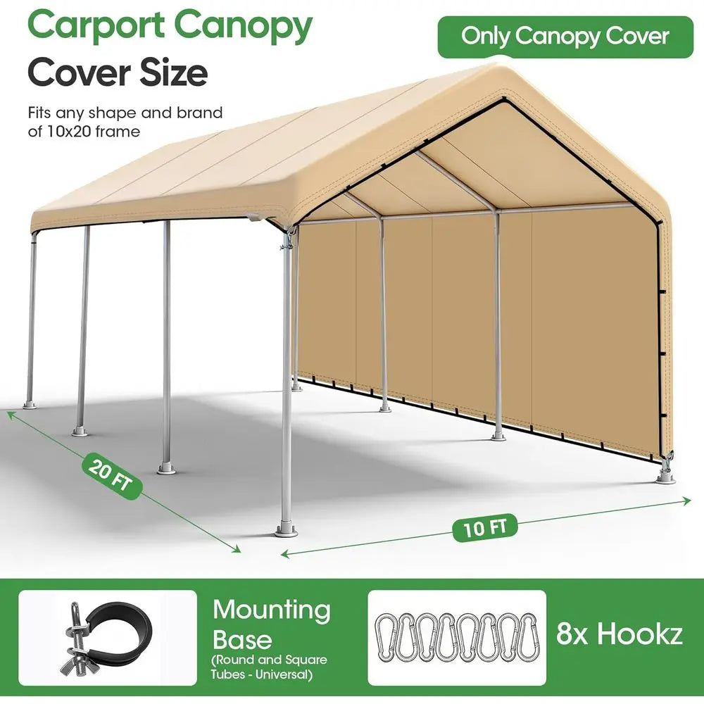10 x 20 t Carport Replacement Cover with Sidewall, Easy to Set up Carport , 500D Heavy-Duty Garage Top Tent Shelter Tarp Waterpr