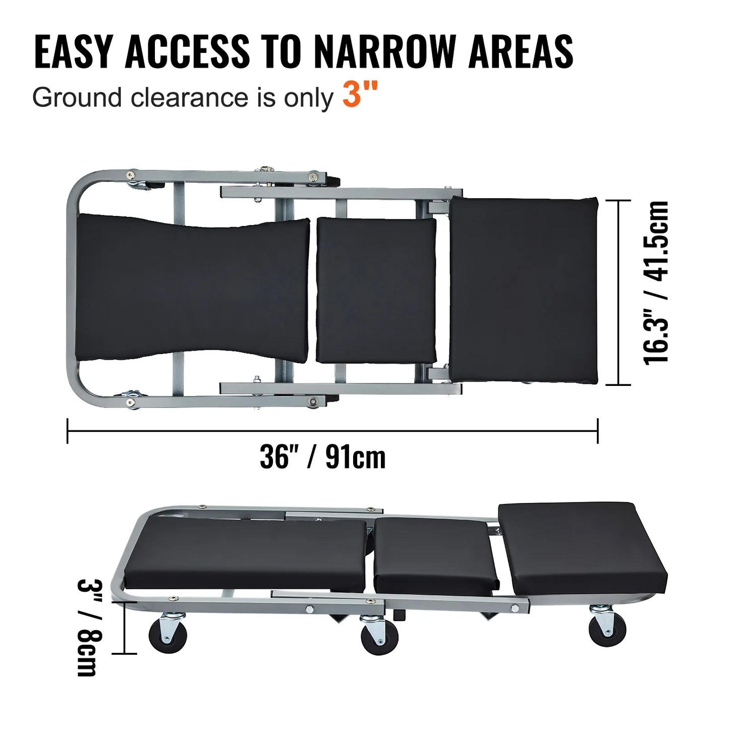 SucceBuy Mechanic Creeper 36" Z-Creeper Seat 2 in 1 Garage/Shop Creeper 300 lbs Capacity, Low Profile Creeper with 6 pcs Wheels