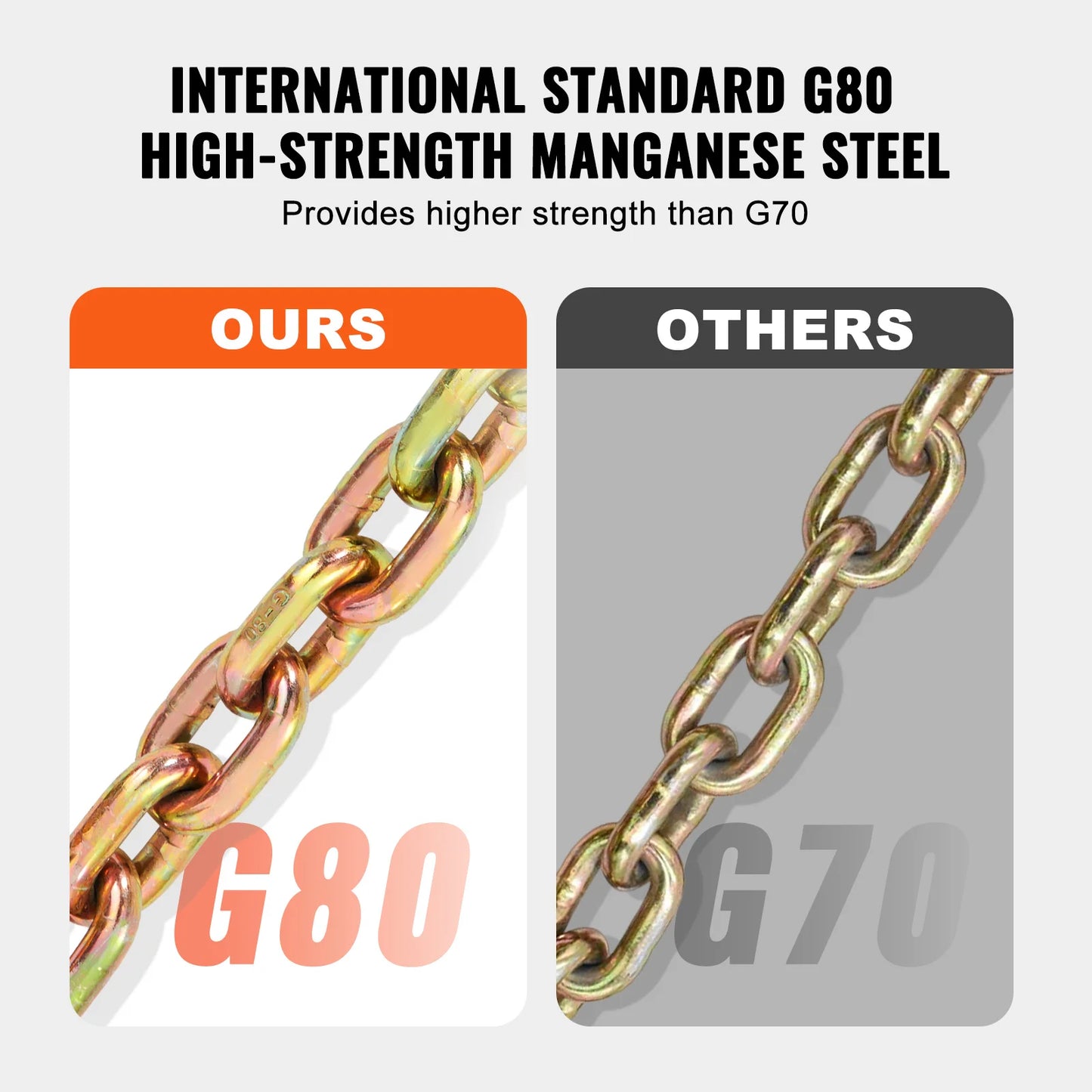 SucceBuy 2-Pack G80 Transport Binder Chain 3/8" 5/16" Tow Chain with Clevis Hook Logging Chain for Towing Truck Tie Down Binding