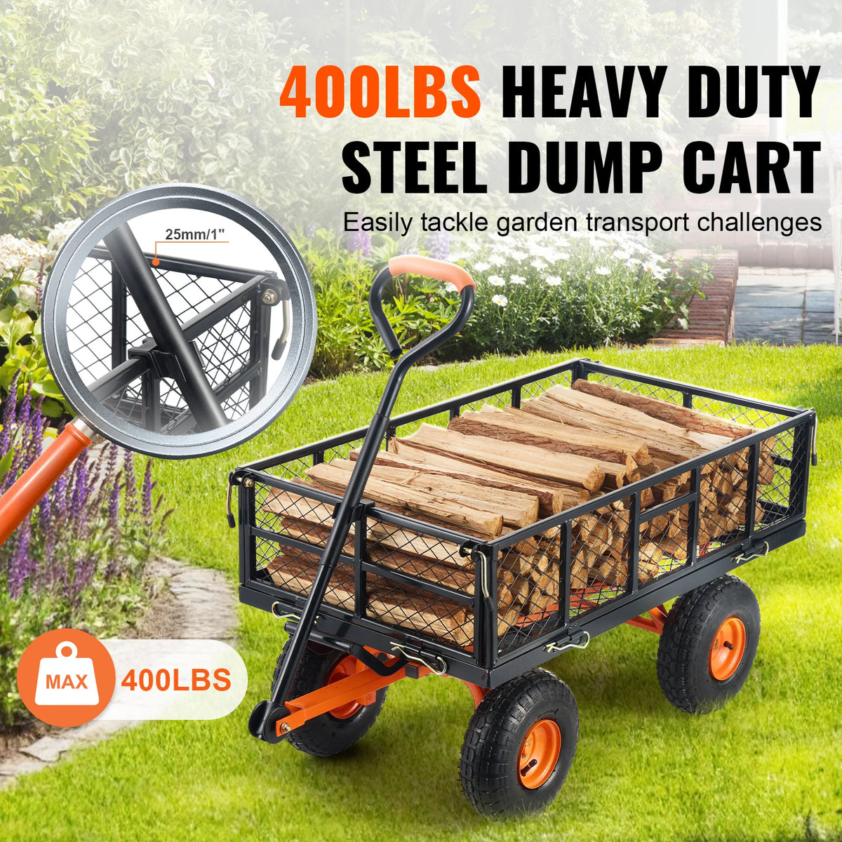 SucceBuy Heavy Duty Metal Garden Utility Dump Cart