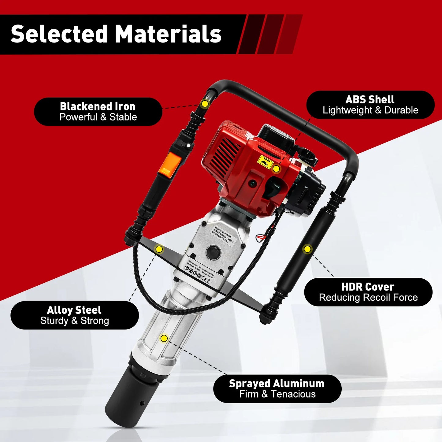 52CC Pile Driver 55-70mm Sleeve1900W 52CC Two-Stroke Engine Suitable For Professional Or Daily Household Users Fences Star Etc