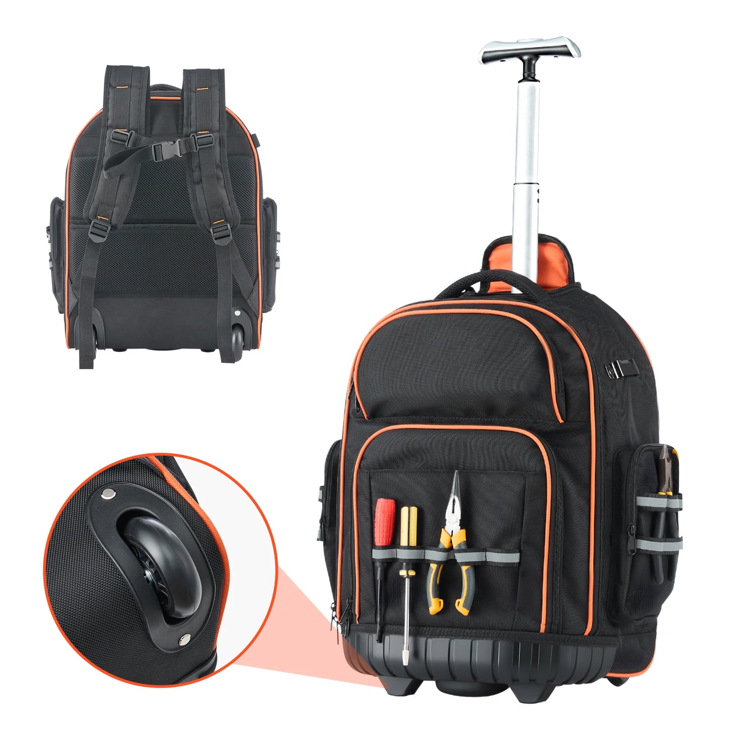 SucceBuy 110lbs Rolling Tool Backpack 14/15in Roller Tool Bag on Wheels with 45/72 Pockets Toolbag Organizers for Mechanic Tools