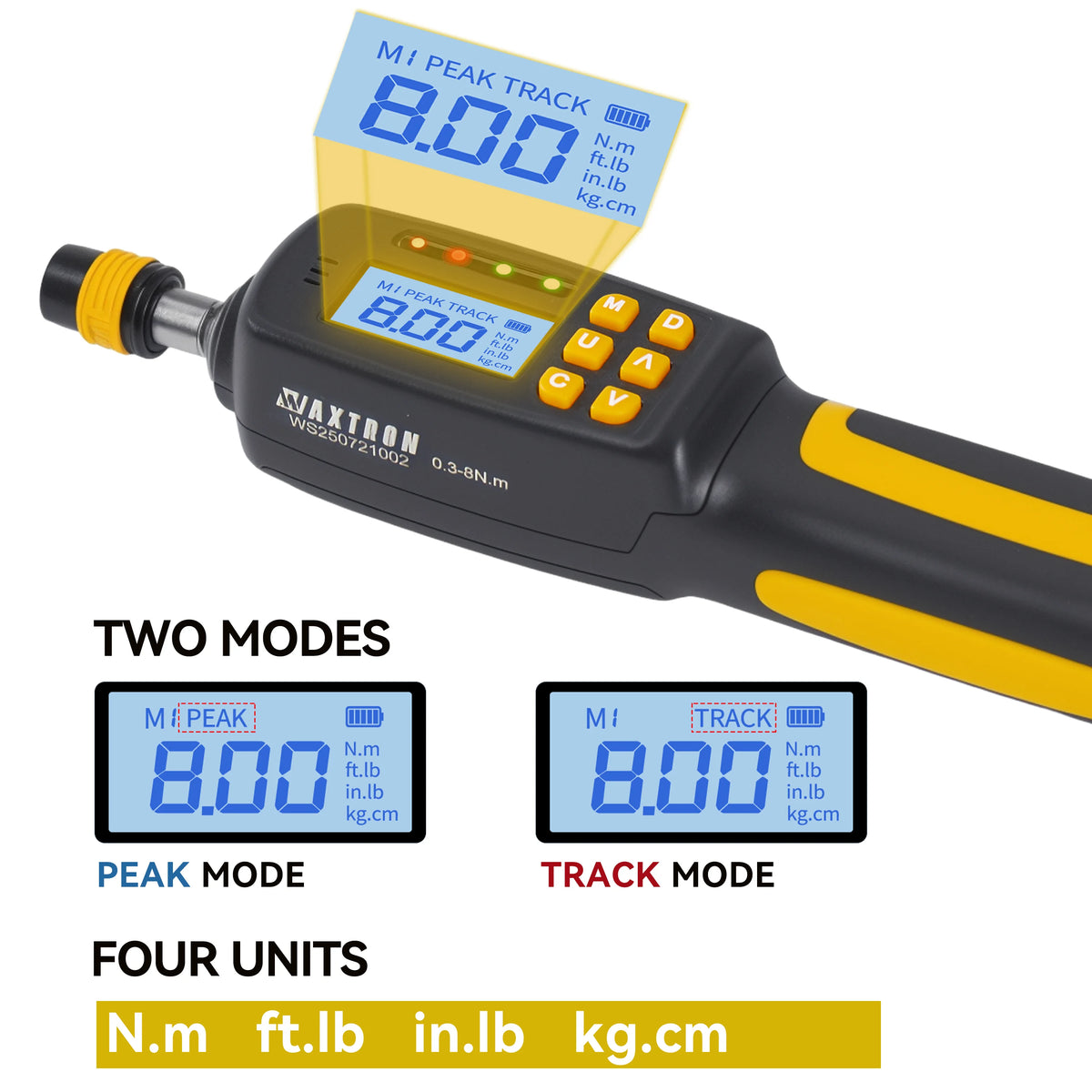 Digital Torque Screwdriver Kit 2.6-70.8 in-lbs Adjustable Torque Screwdriver 1/4" Drive 38PCS Bits & Sockets Set For Bike