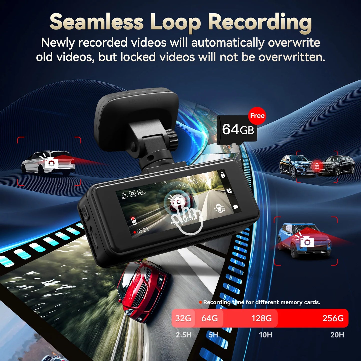 REDTIGER A8 4K Dual Dash Cam Front And Rear  Car Cam 3.18" IPS Touch Screen Built-in 5.8Ghz WiFi GPS Car DVR Night Vision