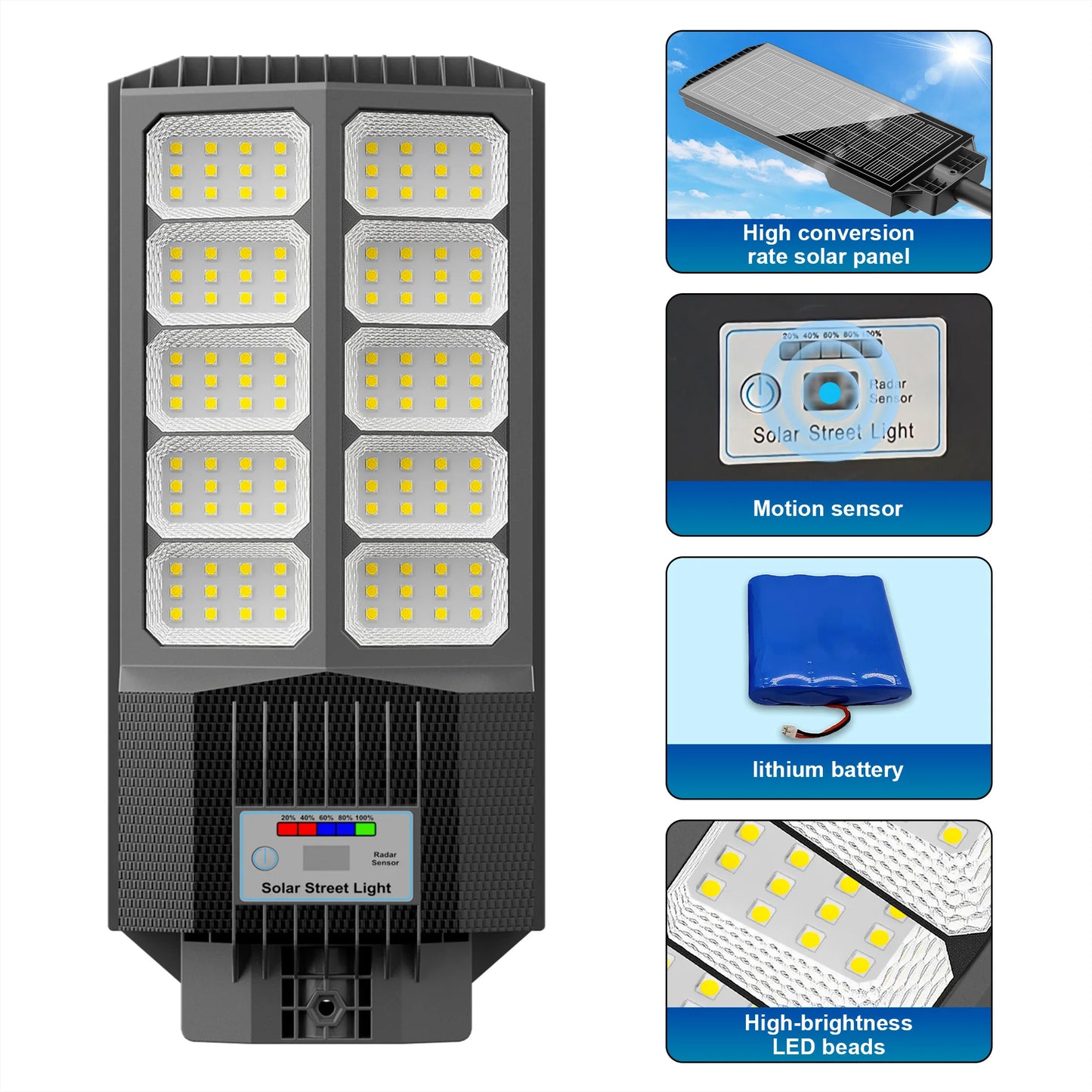4-Pack Solar LED Street Lights, Motion Sensor & Remote Control, Dusk to Dawn Auto Light Control with 3 Adjustable Brightness Modes, IP65 Waterproof Outdoor Lamp, Ideal for Yard, Patio, Garage, Basketball Court, Walkway, Parki