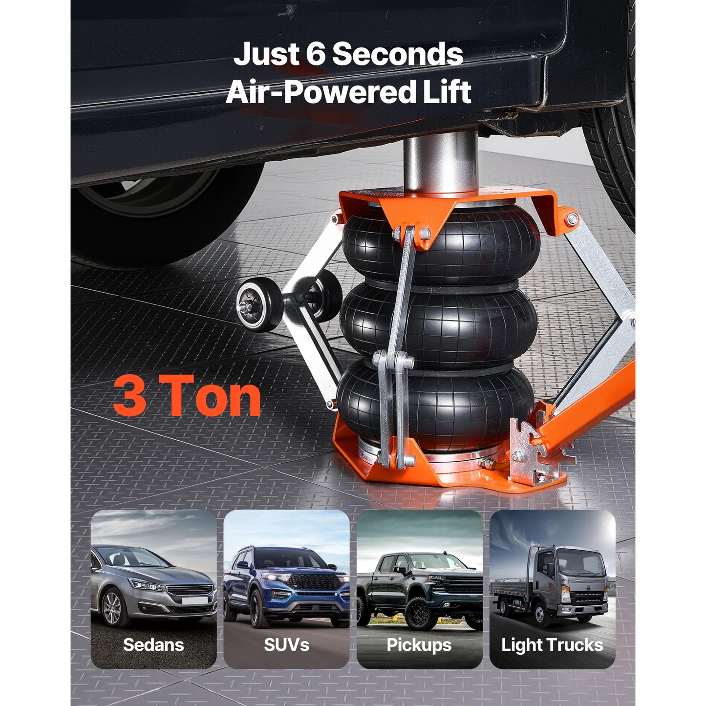 SucceBuy Air Jack 3T Triple Bag Air Jack Pneumatic Jack with Support Rod Heightened Column Adjustable Handle, for Car SUV Pickup