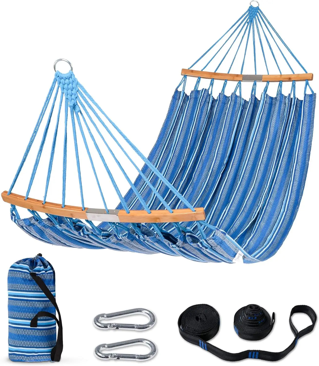 Hammocks Double Hammock with Curved Spreader Bar, Outdoor Portable Hammock with Carrying Bag & Tree Straps for Bedroom, Patio, B