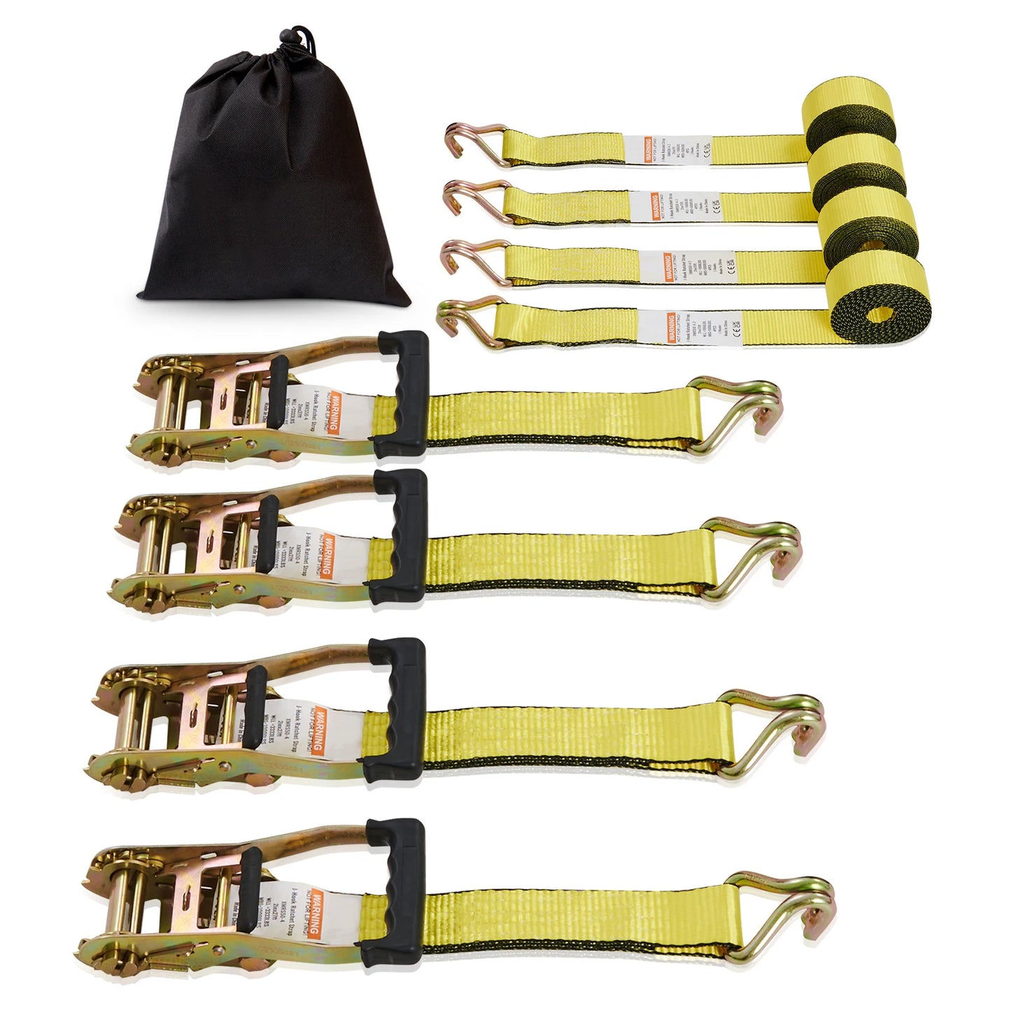 SucceBuy 4pcs Ratchet Tie Down Strap Strong Double J Hook Ratchet Belt Luggage Bag Cargo Lashing for Moving Appliances