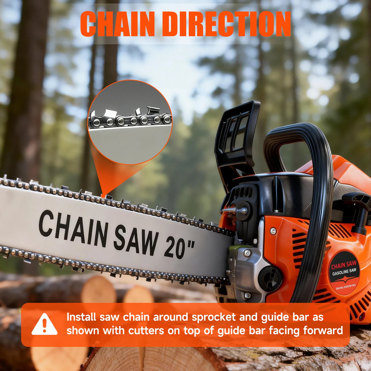 62CC 20-Inch Cordless Gasoline Chainsaw 8500rpm 2-Stroke 3.4hp Hand-Held for Farm/Garden/Ranch/Heavy-Duty Wood Cutting