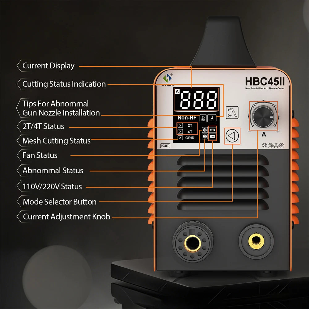 HITBOX 45A Non-HF Non Touch Plasma Cutter 2T/4T IGBT Welding Machine for Home DIY Workshops Smart LED Display ARC Plasma Cutting