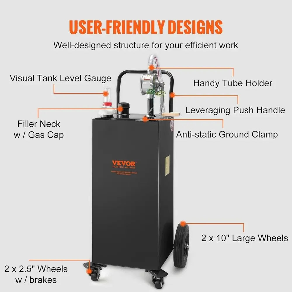 Portable Gas Caddy With Wheels And Manual Pump For Vehicles And Equipment