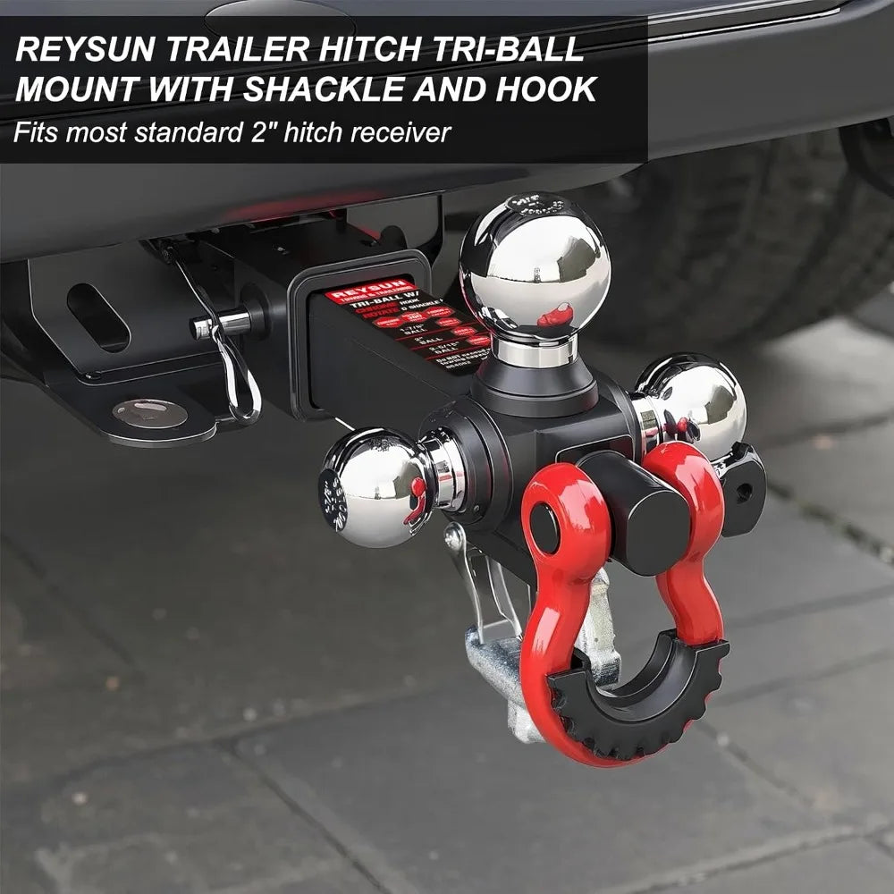 3-Ball Hitch Mount with Swivel Shackle & Tow Hook, Fits 2" Receiver, 1-7/8", 2", 2-5/16" Balls, 5/8" Lock Pin